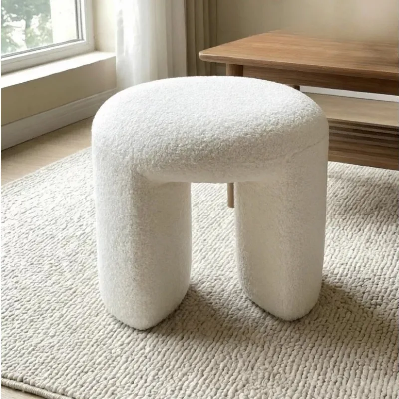 Мебель Для Дома Cute Soft Ottoman Pouf Simple Shoe Dressing Stool Small Round Makeup Pouf Footrest Cashmere Fleece