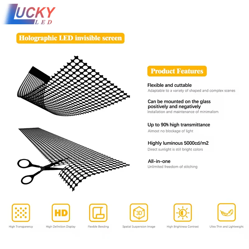 Przezroczysta holograficzna siatka projekcyjna, duża ekran projekcyjny 3D do hologramów, ekran do wyświetlania na scenie.
