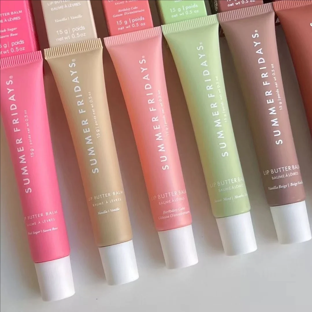 Bálsamo labial de azúcar rosa y Beige, vainilla del viernes de verano, juego de lápiz labial transparente hidratante, tubo suave y suave, brillo de labios, maquillaje de labios