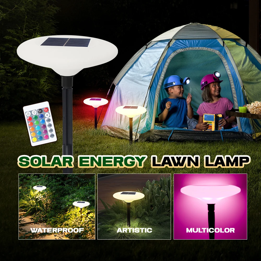 IP65 Outdoor LED Solar Light RGB Waterproof Lawn Lamp for Yard Garden Pathway Lights with Remote Control Landscape Lights