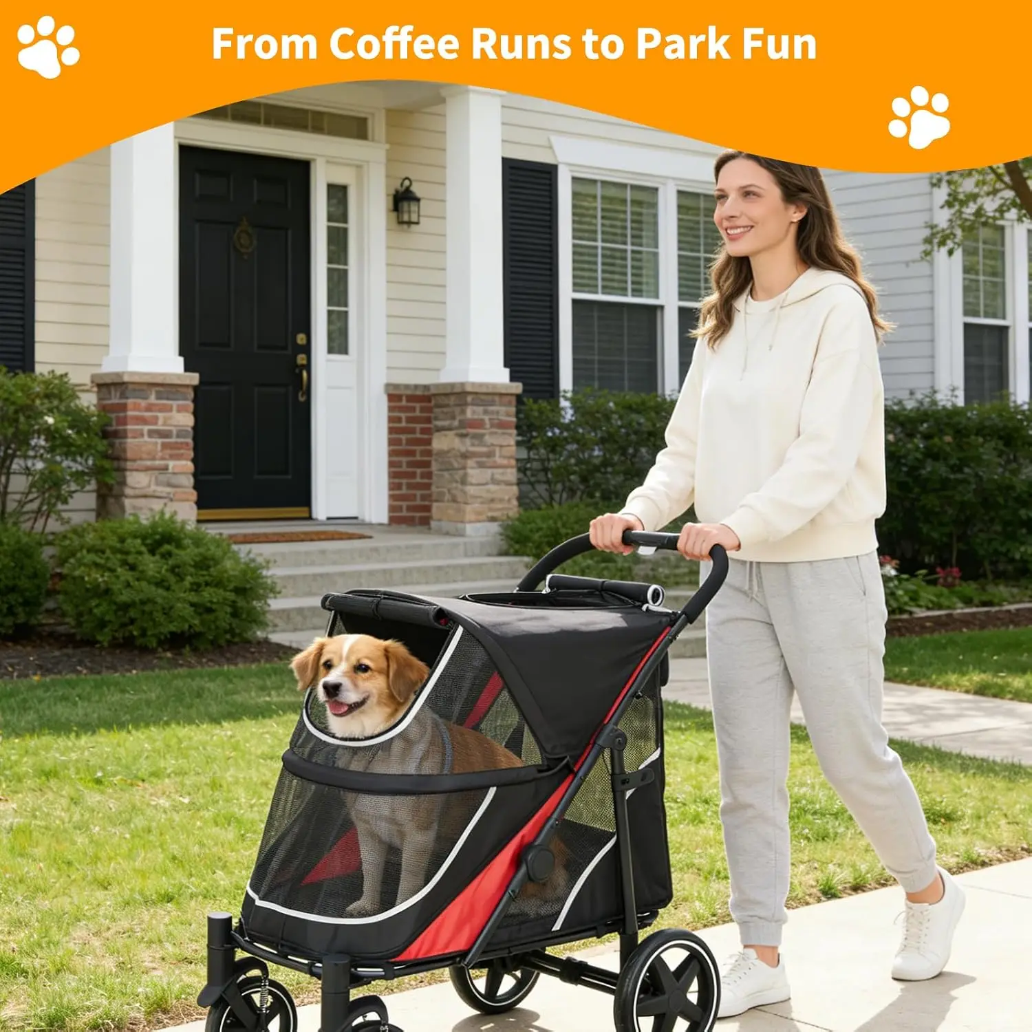 Garvee Multi Functional Pet Cart Lightweight And Foldable Multiple Cats Dogs And Outdoor Carts Heavy-Duty Large Dog Stroller with Mesh Ventilation, Removable Bed, Storage Basket For Dogs Cat
