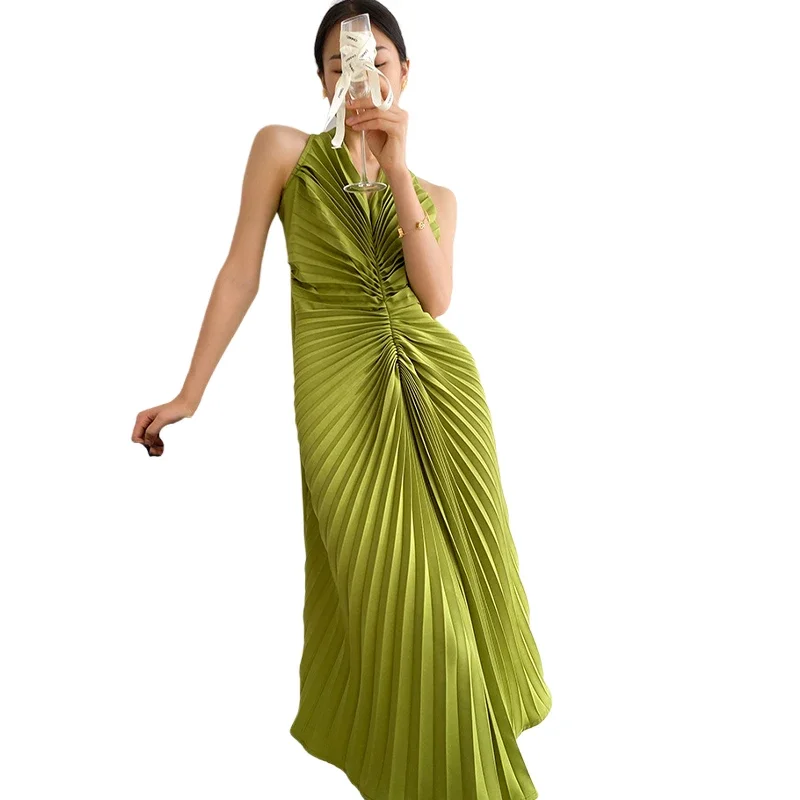 Summer Sleeveless Women's Dresses Fashion Handmade Pleated Dresses Factory Customisable Dresses