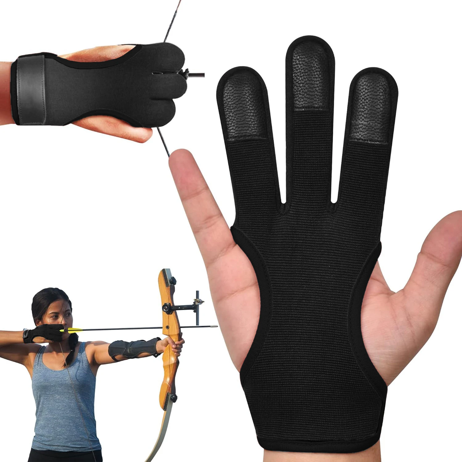 1PCS Archery 3 Fingers Glove Gym Adjustable Hand Guard Protector Nylon Breathable Outdoor Archery Shooting Glove Sport Accessory view 3