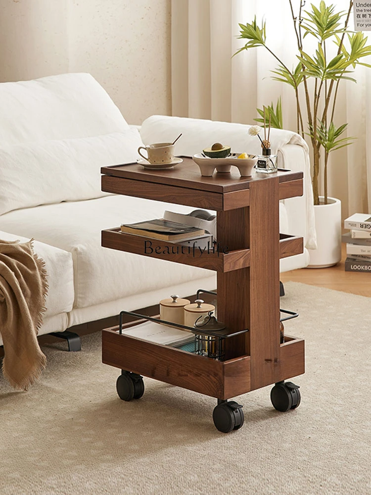 

Trolley Side Table Movable Simple Modern Solid Wood North America Black Walnut Side Table