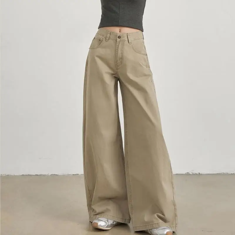 

ZHISILAO новые мешковатые джинсы цвета хаки, женские винтажные повседневные широкие джинсовые брюки с высокой талией Y2k, уличная одежда, осень-зима 2025