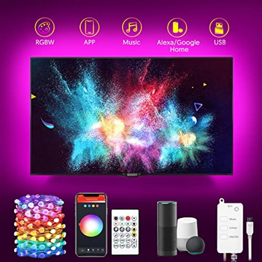 Smart Fairy Lights 9.8ft for 40-55in TV Backlight USB String Lights with Remote 16M Color Changing Dimmable 30 LED for Gaming L