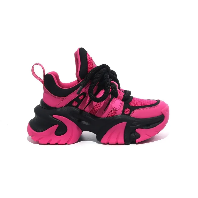 

Pink Platform Sneakers Chunky Autumn Thick Sole Casual Shoes Women Breathable Sports Lace-up 2024 Fashion Outdoors Walking Shoes