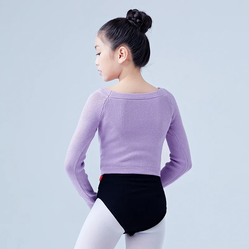 Girls Ballet Dance Sweater Flat Shoulder Sweater Children Autumn Winter Pullovers Long Sleeve Dance Practice Wearing Shawl