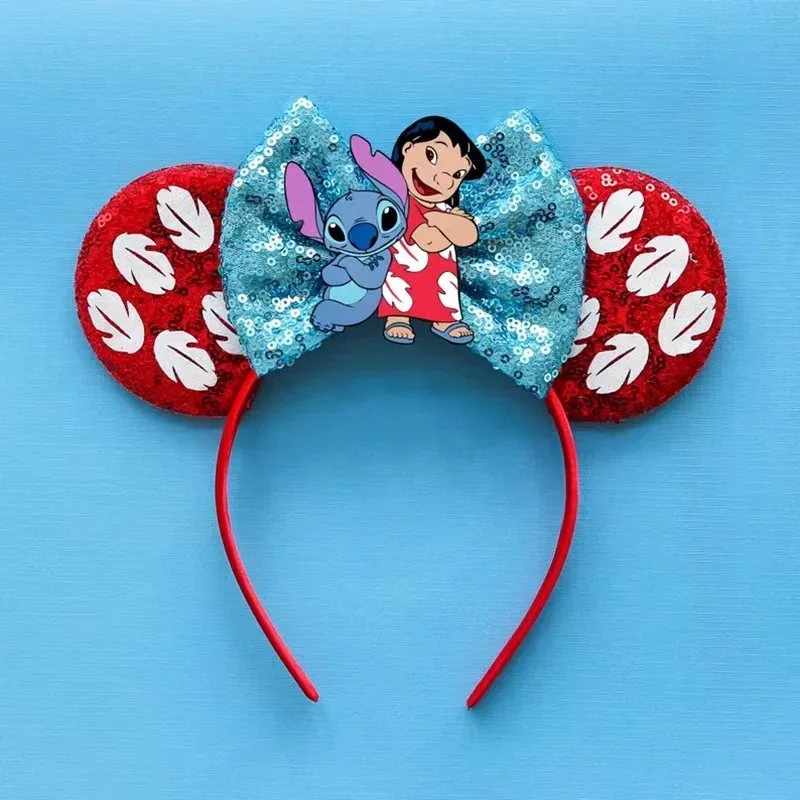 Disney Lilo & Stitch Ears Headbands For Women Colorful Anime Hairband Kids Sequins Bow Headband Girl Hair Accessories Party Gift