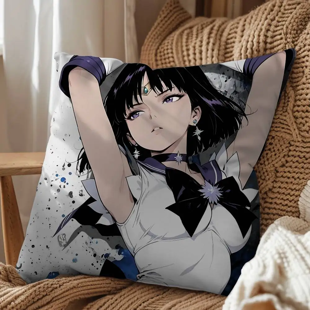 Usagi Tsukino Sailor Moon Saturn Pillow Case Square Double-Sided Printing Short Plush Sofa Cushion Cover Bedroom Bedside Pillow