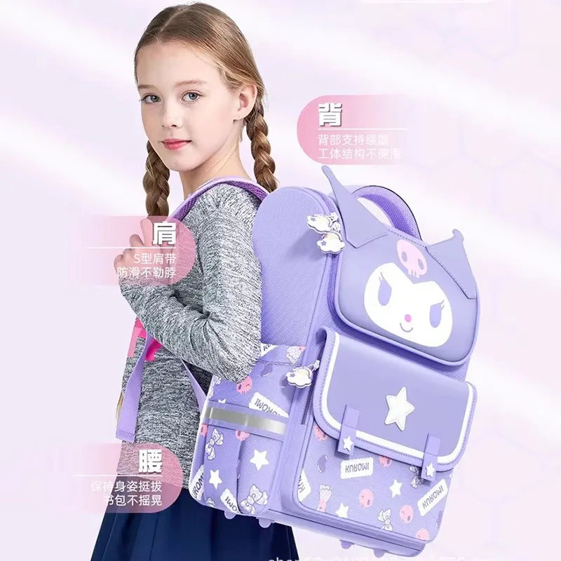 Sanrio Schoolbag Kuromi Cinnamoroll Melody Kate Backpack Primary School Students Girls Children To Reduce Burden Bookbag 2024new