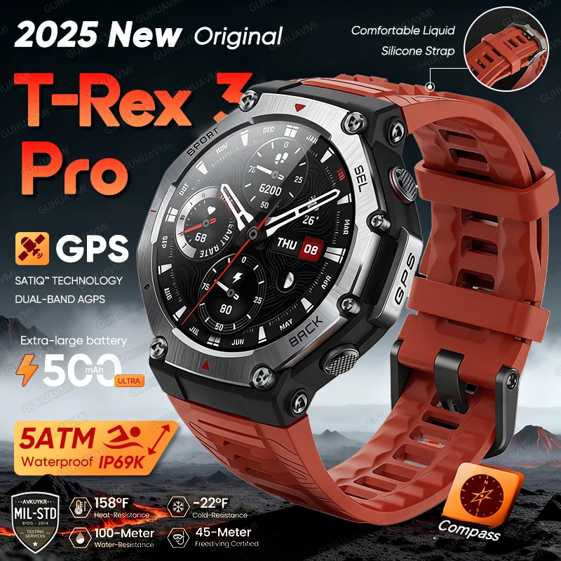 

T-Rex 3 Pro Dual-Band GPS Military Smart Watch 48mm Case 10ATM Waterproof 170+ built-in Sports Modes Compass Smartwatch 2026 New