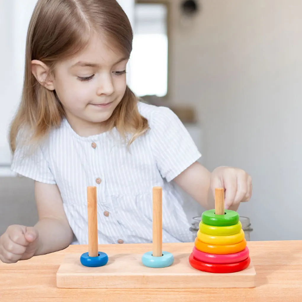 Premium Building Block Arhat Tower With Colored Rings For Kids Teaching Aids In Tower Of Hanoi