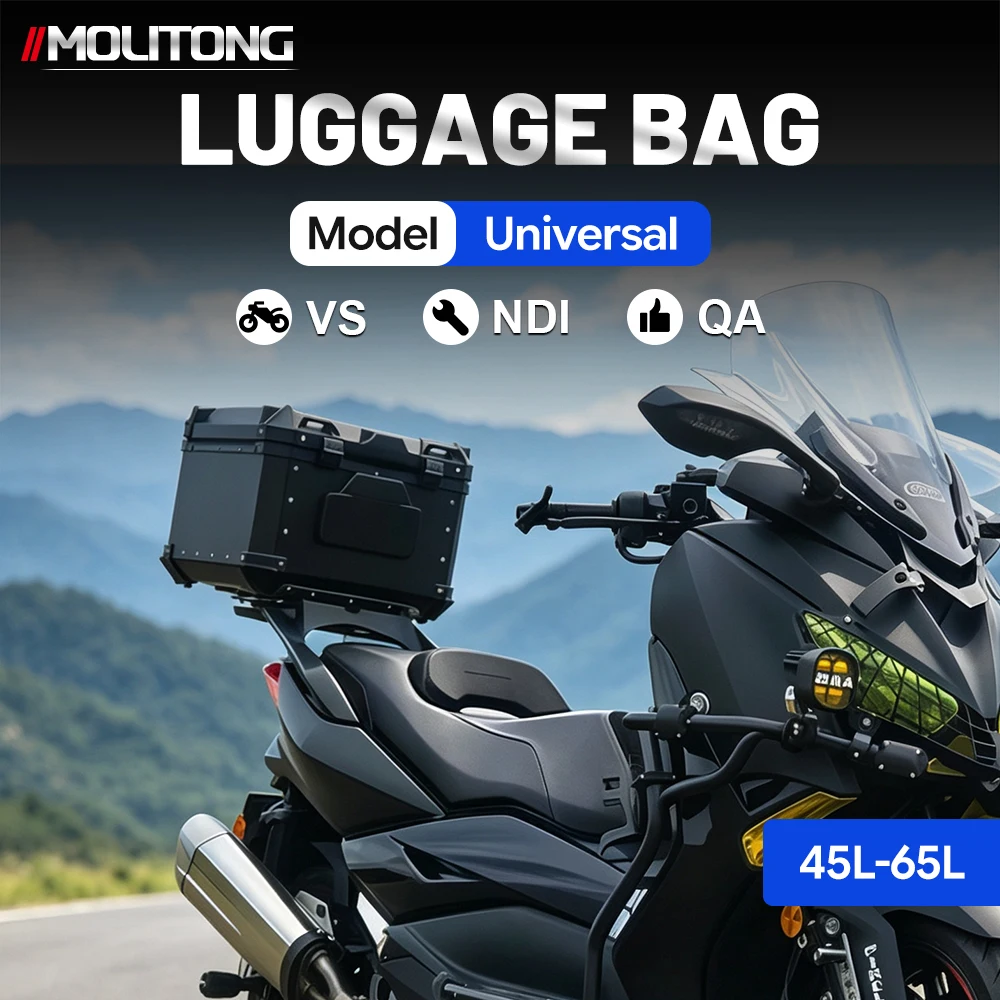 Motorcycle Modular Grid Panel Top Case Aluminum Alloy 45L-65L Off Road Dual Anti Theft Lock Luggage Storage Tail Box