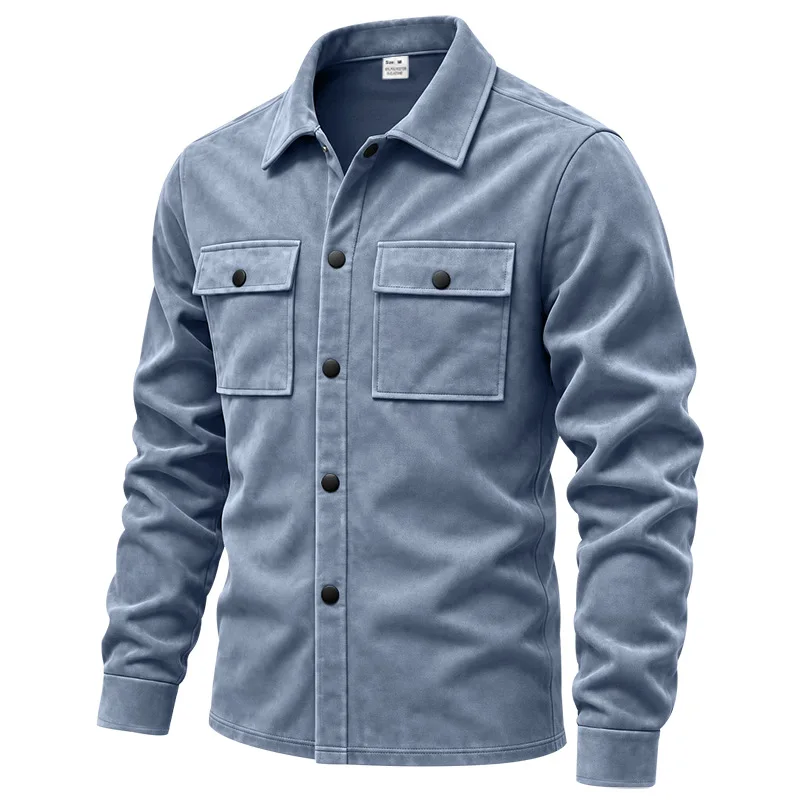 Herren-Wildlederhemdjacke, Air-Layer-Strickjacke mit Revers und Doppeltaschen, Langarmjacke – Detail 27