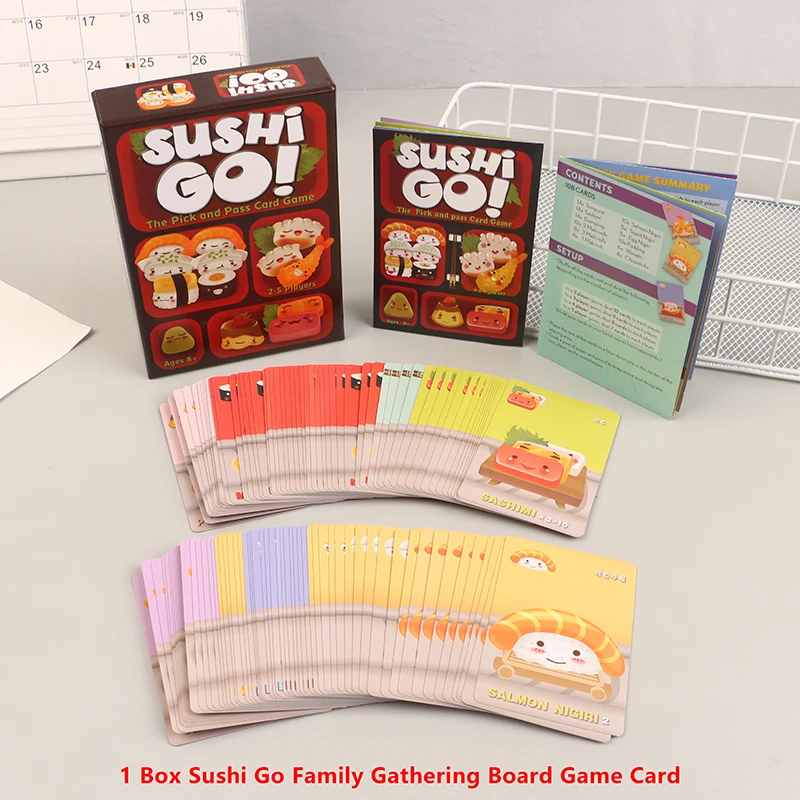 1 caja de juego de mesa de reunión familiar Sushi Go, juego de cartas divertido, juego de cartas interactivo para fiesta, regalo pequeño creativo, accesorio de vacaciones