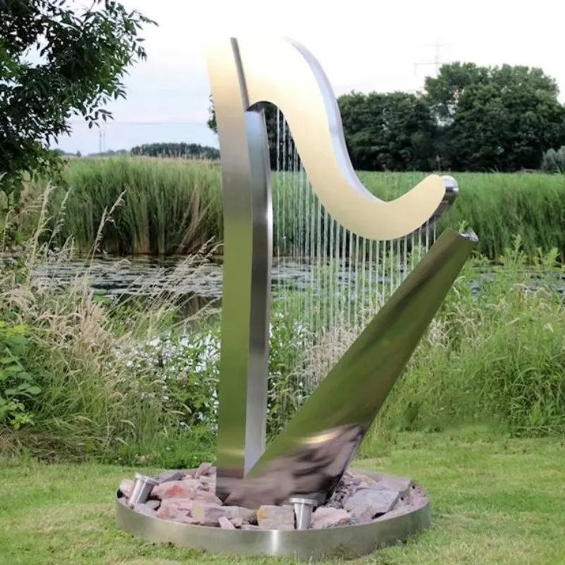 Deposit Price Modern Design Garden Large Metal Art Sculpture Stainless Steel Diners Outdoor Fountain Harp Sculpture