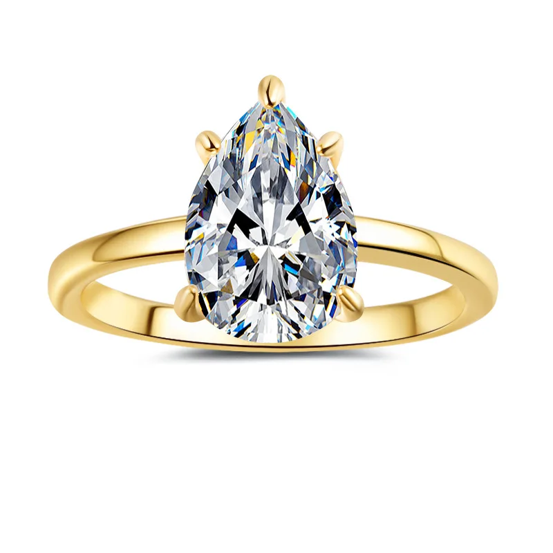 

Luxury Solid Real 18k Gold Women's water drop pear-shaped moissanite diamond ring