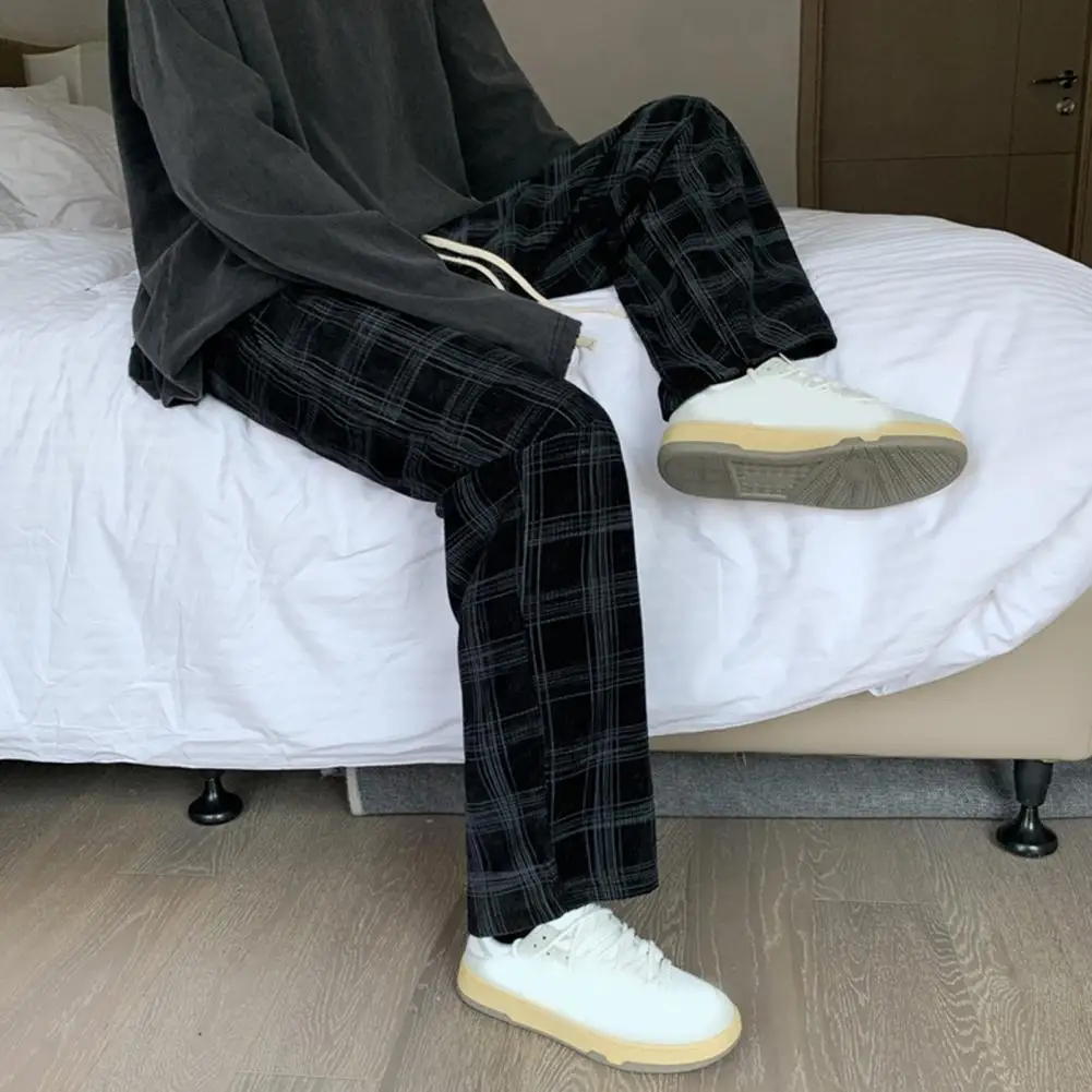 Celana kotak-kotak pria/wanita, bawahan lurus kasual S-3XL untuk Hip hop Harajuku musim panas/dingin