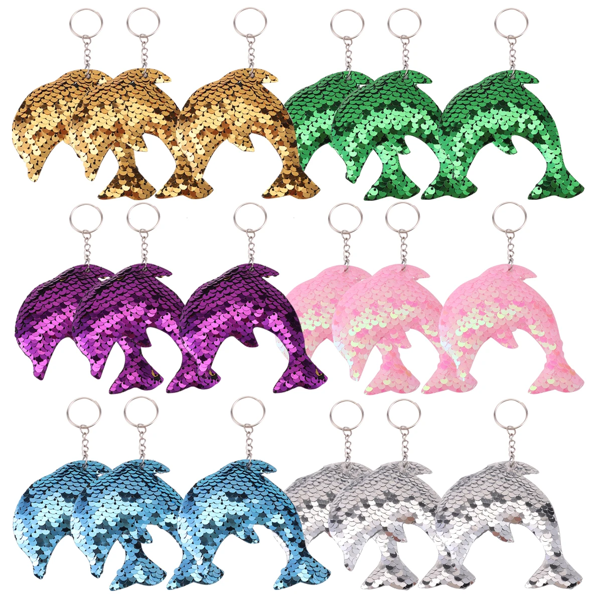 18 Stück Pailletten Schlüssel bund, Glitzer doppelseitige Delfine geformte Schlüssel ring Dekoration Brieftasche Tasche Rucksack Charms Geburtstags feier Gefälligkeiten – Detail 2