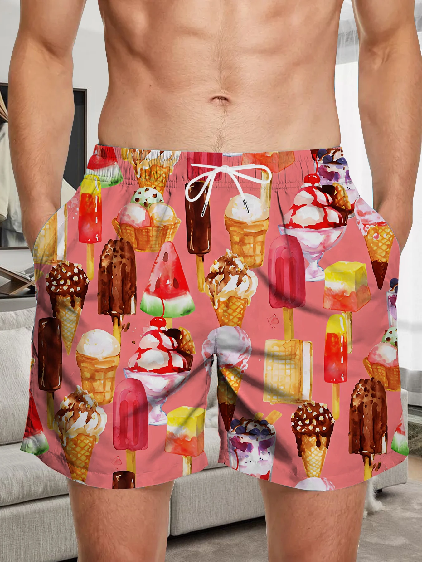 Graphic Digital Printed Men Shorts All Over Print Polyester Quick Dry Beach Pants