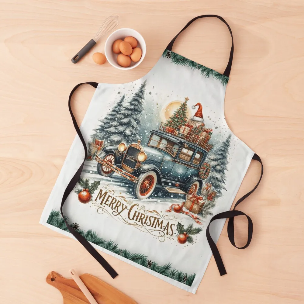 

Christmas Vintage Car Art Apron Sexy Cute Kitchen Accessories Apron