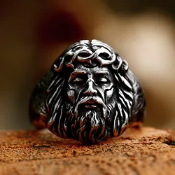 Vintage Stainless Steel Catholic Christian Jesus Ring For Men Punk Hip Hop Portrait Finger Rings Fashion Jewelry Gifts Wholesale