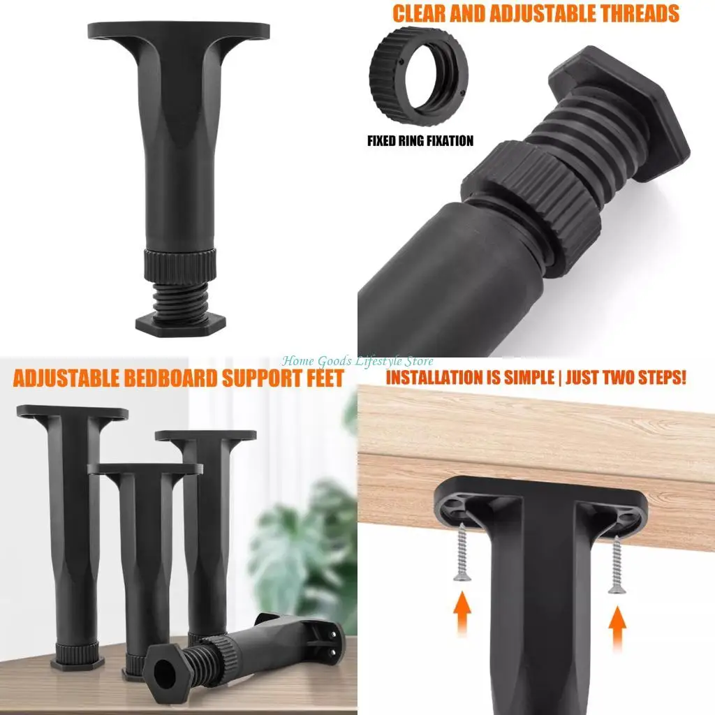 E74E 4Pcs Nonslip Furniture Support Legs Adjustable Height Leveling Feet Enduring