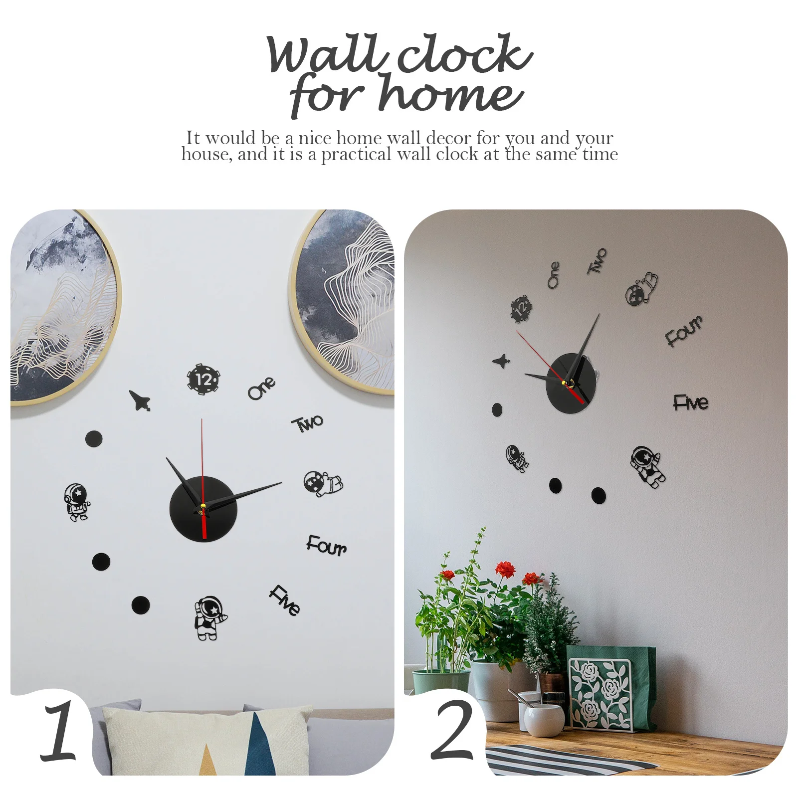 

1Set Spaceman Wall Hanging Clock High Grade Material Mute Design Silent for Home Office Bedroom Living Room Decor