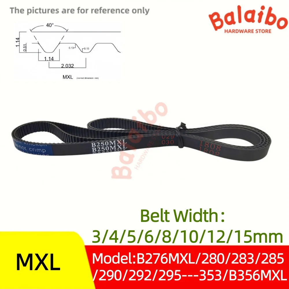 High Torque Rubber MXL Timing Belt Width 3/4/5/6/8/10/12/15mm Model Number B276MXL/280/283/285/290/292/295/---353/B356MXL