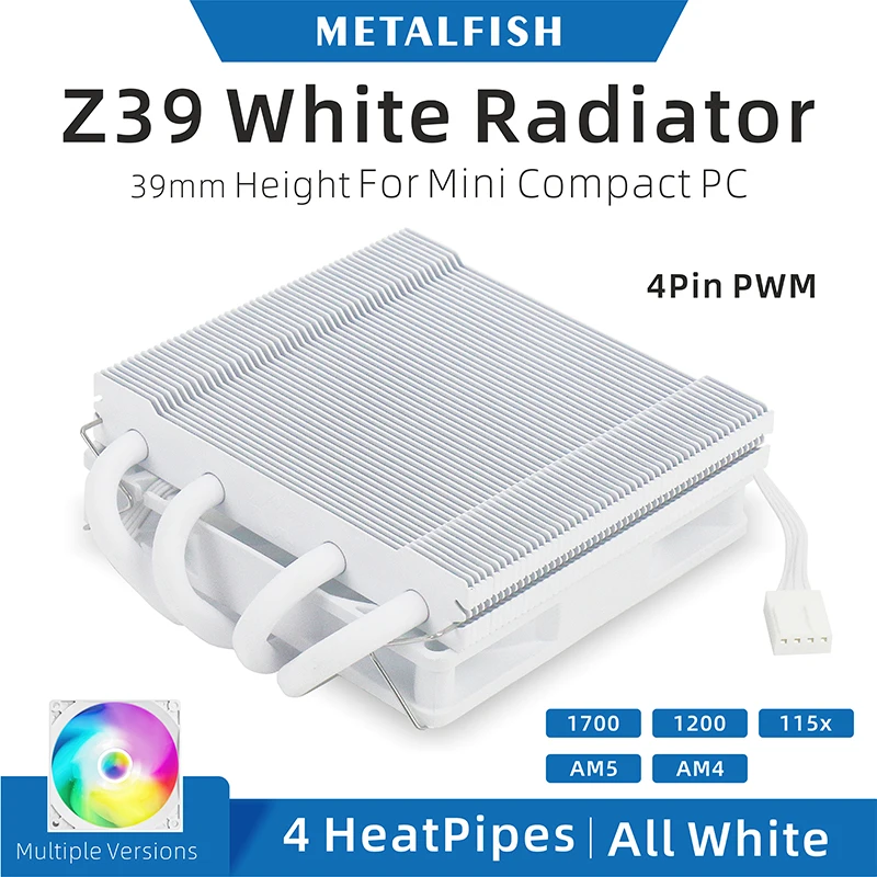 METALFISH Z39 CPU enfriador blanco radiador de 39mm de altura con ventilador PWM colorido de 9cm para plataforma compacta 1700/1200/115x/AM5 Mini ITX