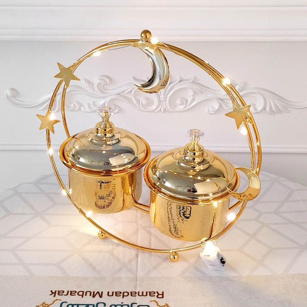 Metal Gold Ramadan Food Tray Eid Mubark Decoration for Home 023 Eid Al Adha Islamic Ramadan Kareem Muslim Festival Ornament