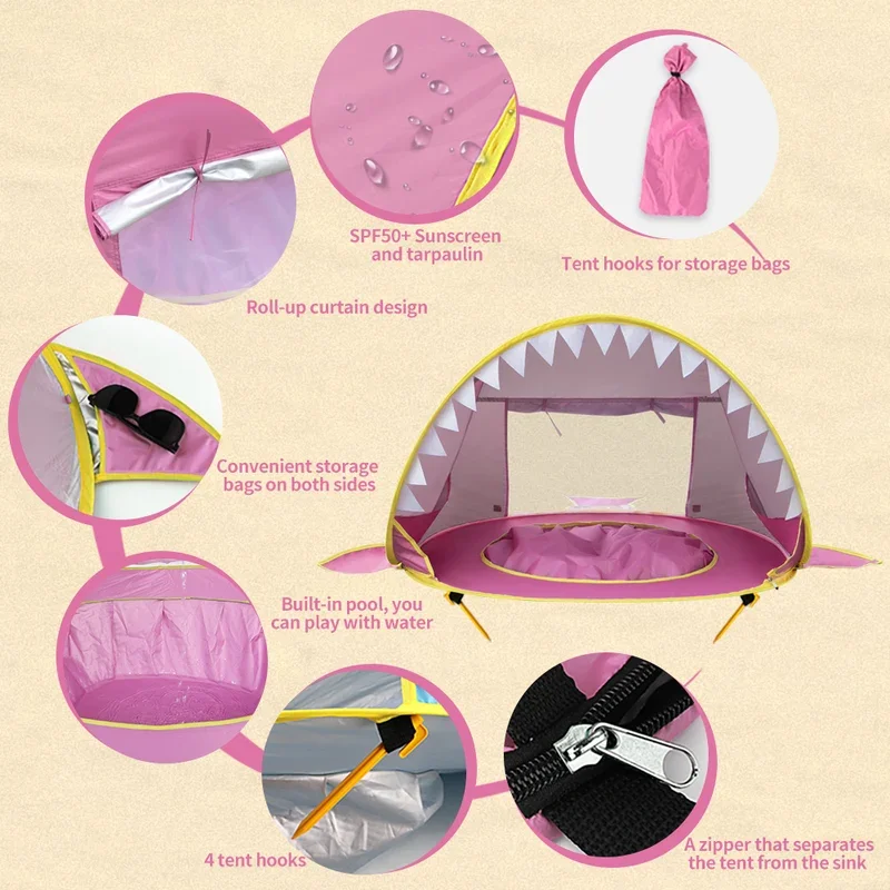 어린이용 수영장 해변 텐트, 해변 자외선 차단 햇빛가리개, 자동 부모-자녀 게임, 모래 구덩이 집, 휴대용 쉘터