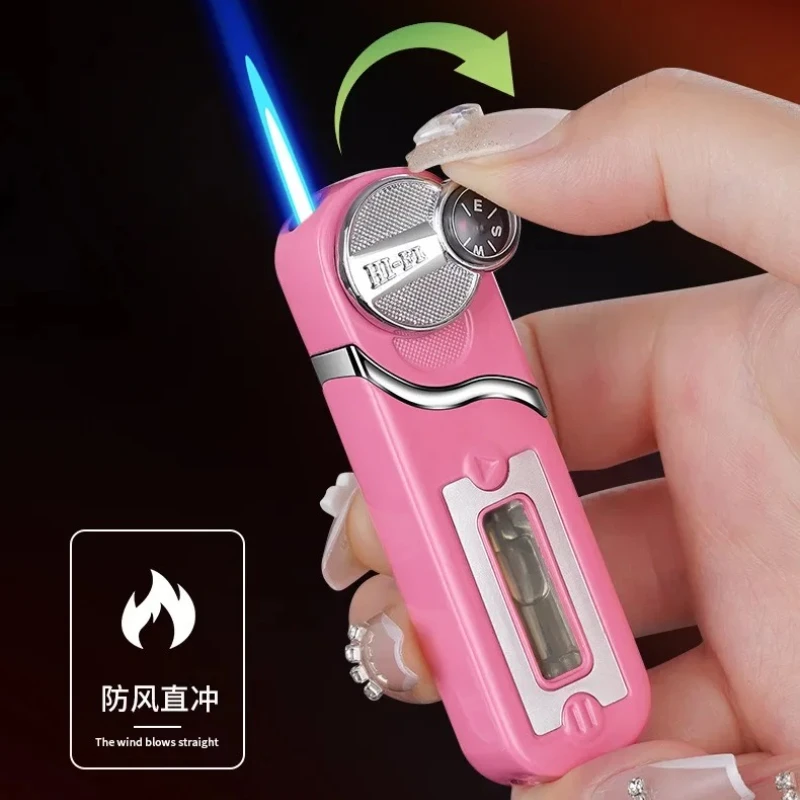 

Personalized Rocker Arm Compass Lighter Windproof Blue Flame Lighter with Visible Gas Window High End Women's Smoking Gift