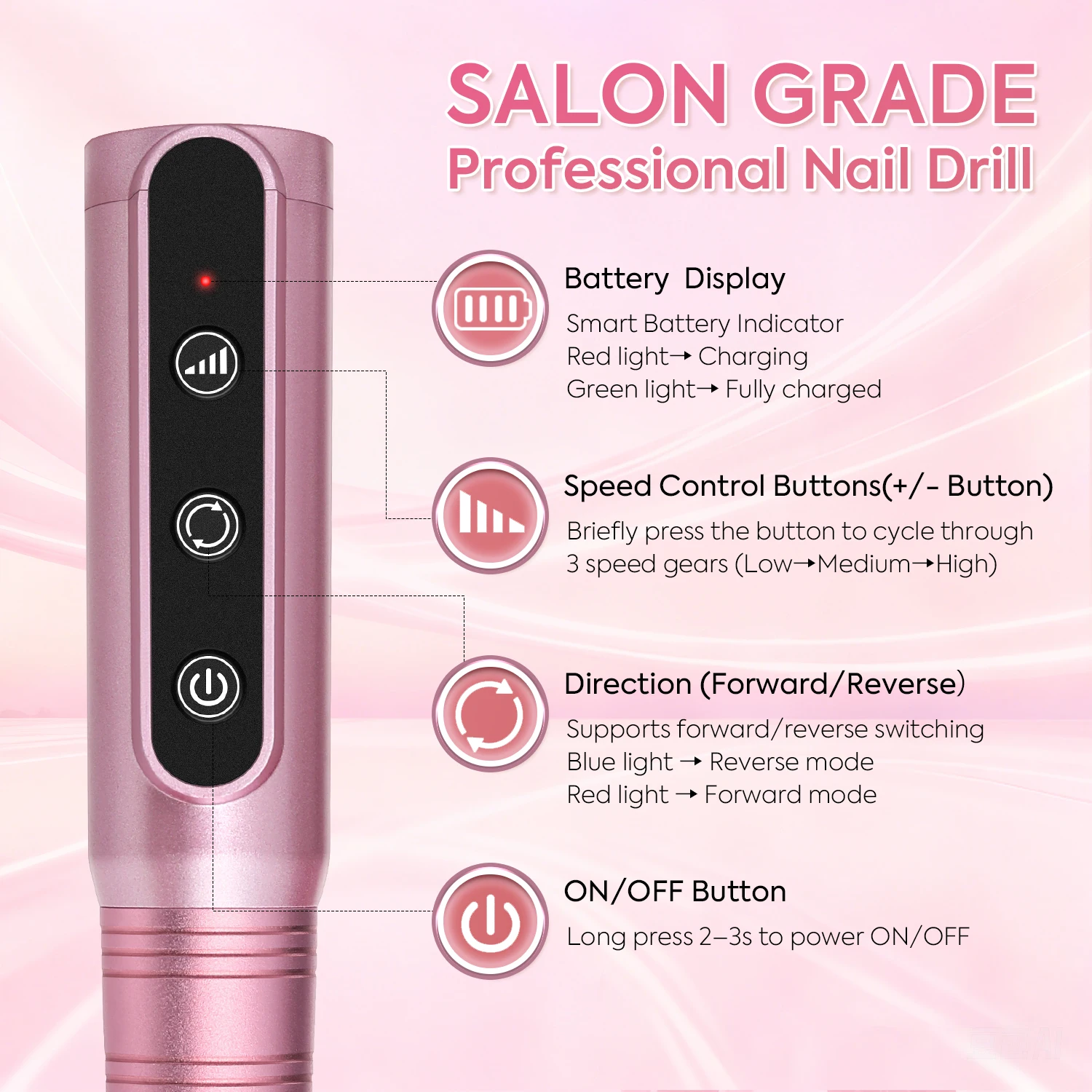 DianaBeauty 12000RPM Wireless Nail Drill Pen USB Nail File Polishing Pen Rechargeable Nail Drill Machine Portable Manicure Drill