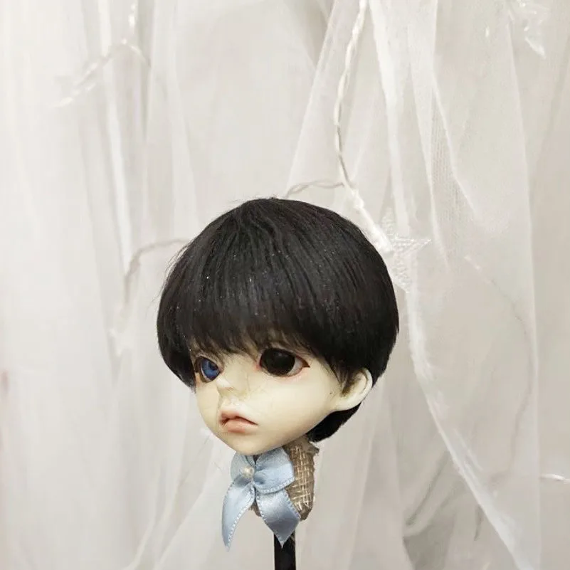 Gemengd blauw jongenspophaar, OB11 imitatie strandwol pruik, BJD hoofdomtrek 12,5-18 cm