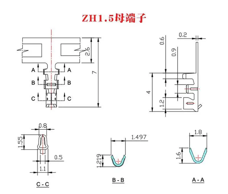 50 Stück ZH1.5 Kaltpress-Steckverbinder Männliche Hülle Federkopf 1,5 mm Steckdistanz Stecker – Detail 1