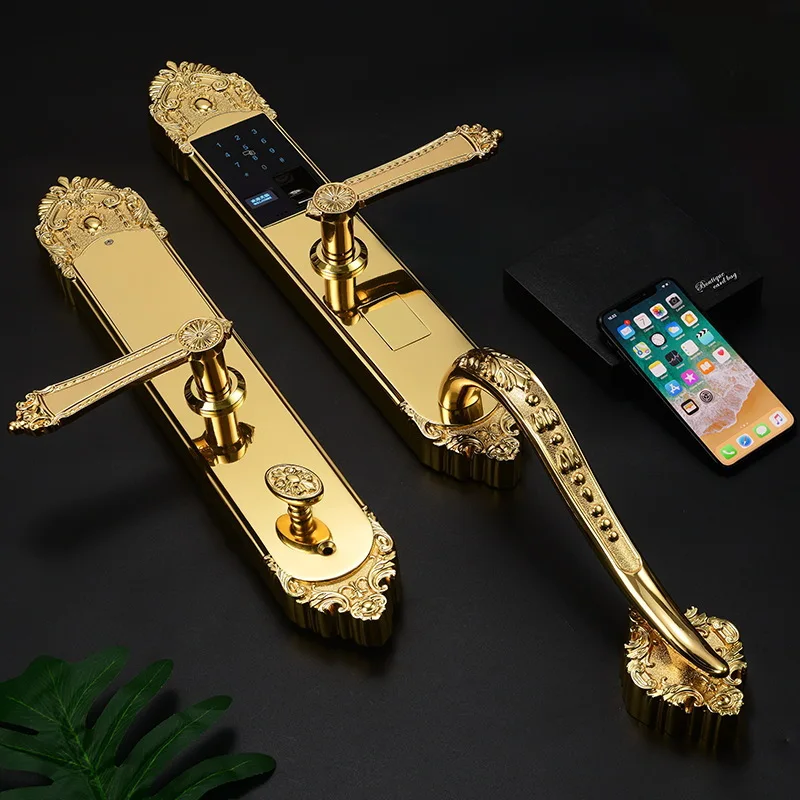 

All-copper European fingerprint lock villa door lock, luxury large handle smart lock anti-theft