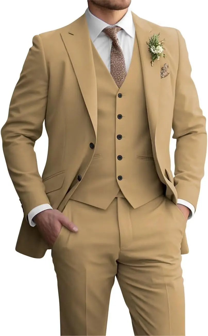 

Костюм из трех предметов, мужские свадебные костюмы обычного кроя, деловые смокинги для выпускного вечера, комплект костюмов