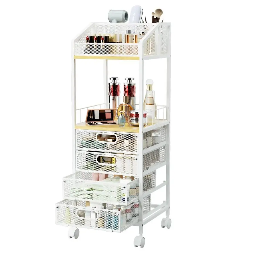 

Makeup Organizer Storage Cart Floor Skincare Make Up Storage with 4 Drawers, Rolling Makeup Cart Vanity Organizer Cosmetics Disp