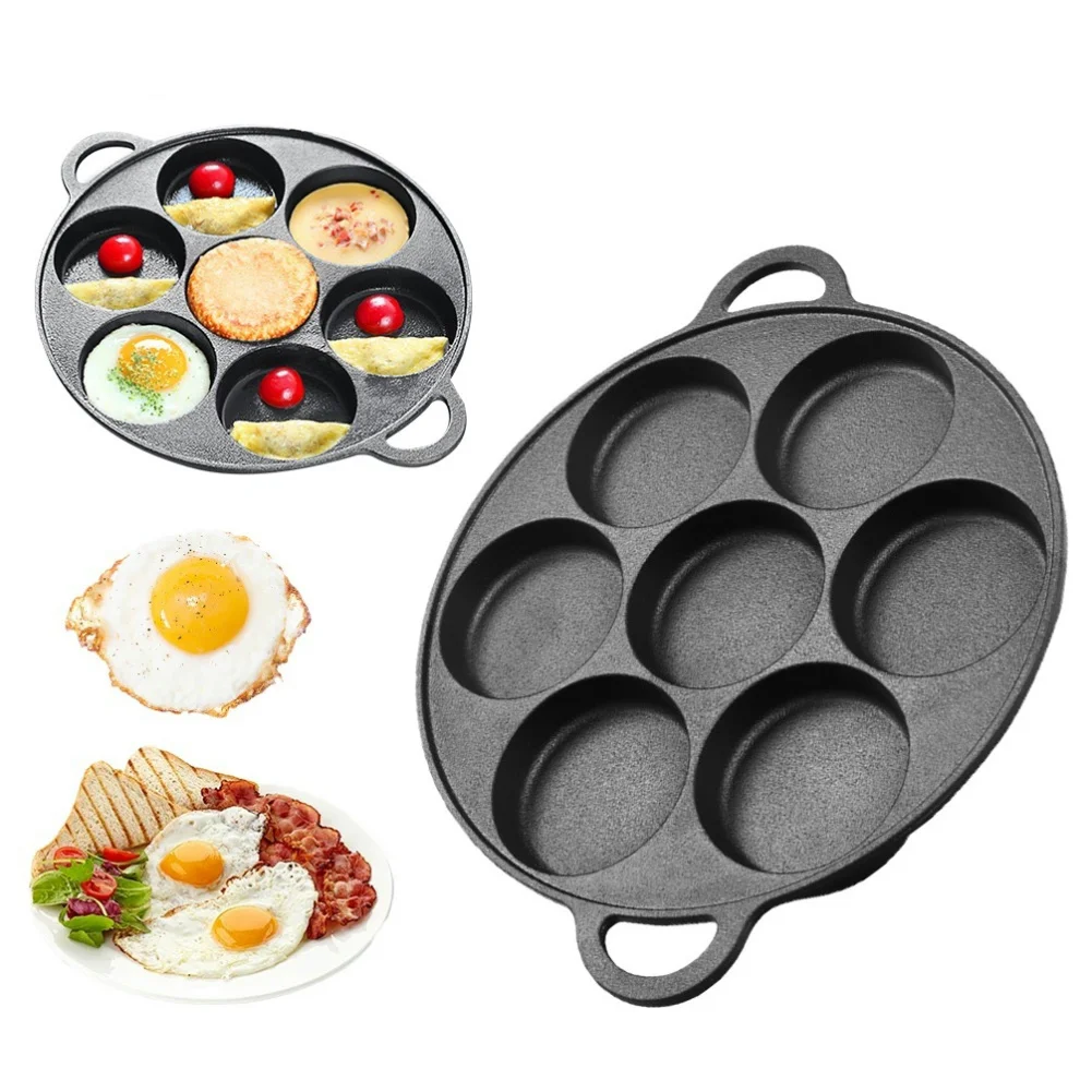 7 Hole Non-Stick Egg Pancake Steak Pan Frying Pot Cast Iron Breakfast Maker Cookware Stuffed Pancake Pan for Gas Stove Induction