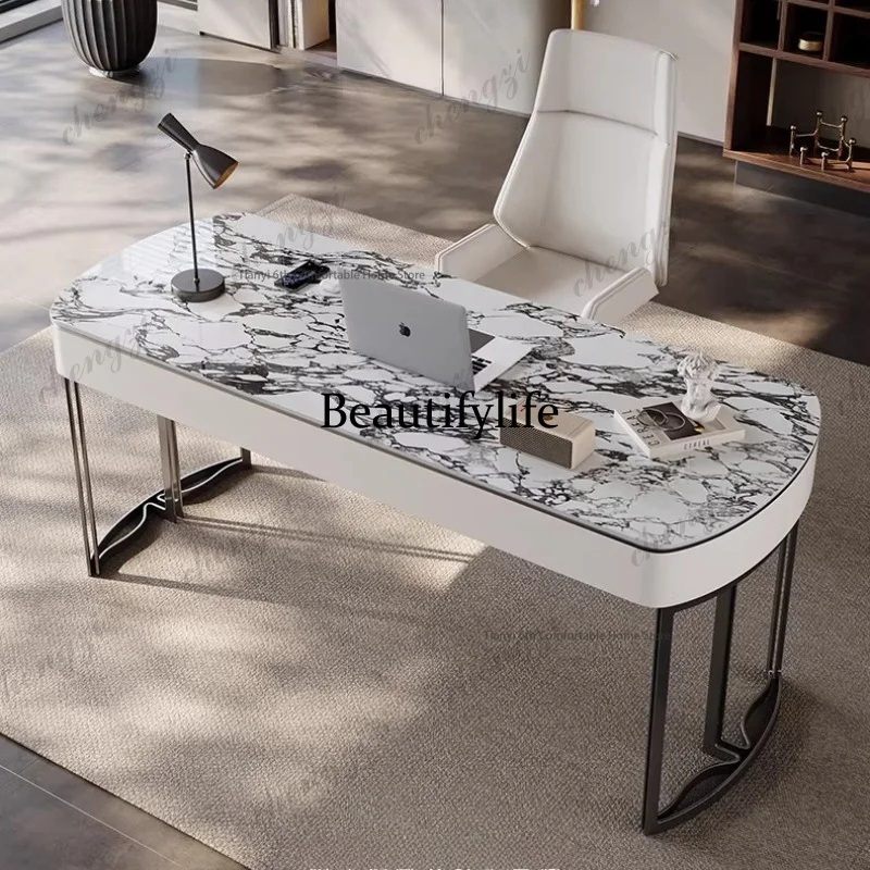YL Italian Luxury Sintered Stone Office Desks Modern Minimalist Writing Desk Computer Desk High-End Executive Office Furniture