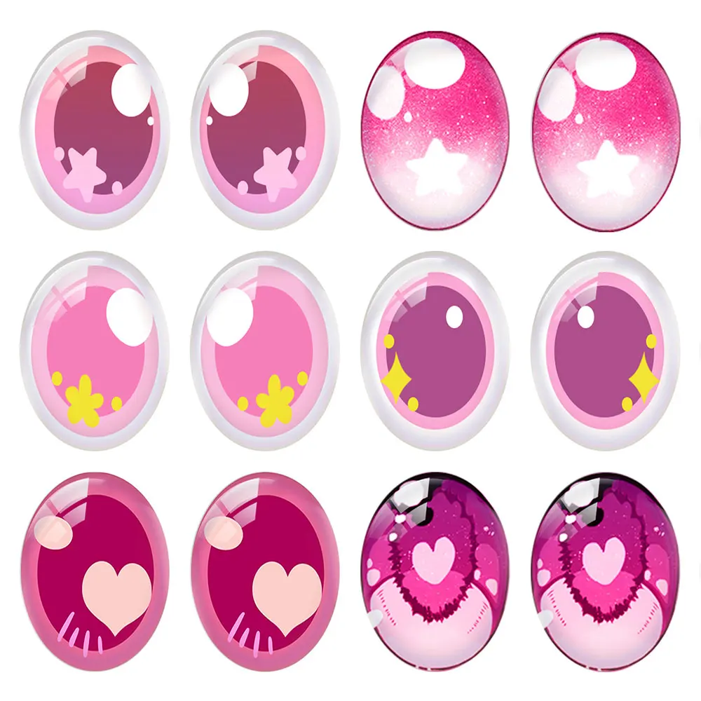 

5pairs/lot Oval Cute Cartoon Doll Pink Heart Star Crystal Eye Pupils Photo Glass Cabochon Flatback Demo Cameo Diy Jewelry Making