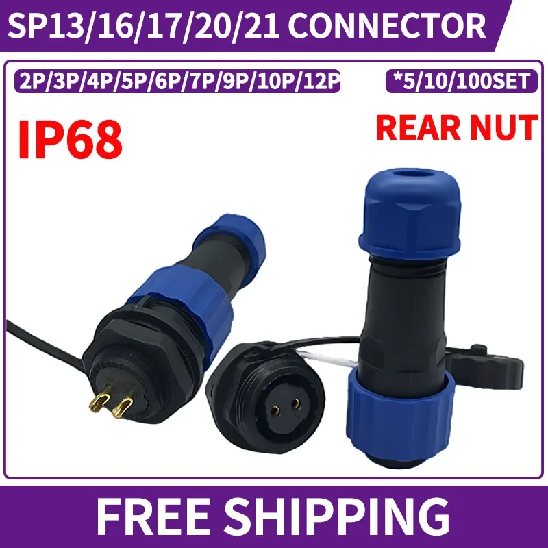 SP13 SP16 SP17 SP20 SP21 Waterproof IP68 Aviation Connector Male Female Plug Thread Socket Butt Rear Nut,2/3/4/5/6/7/9/10/12Pin