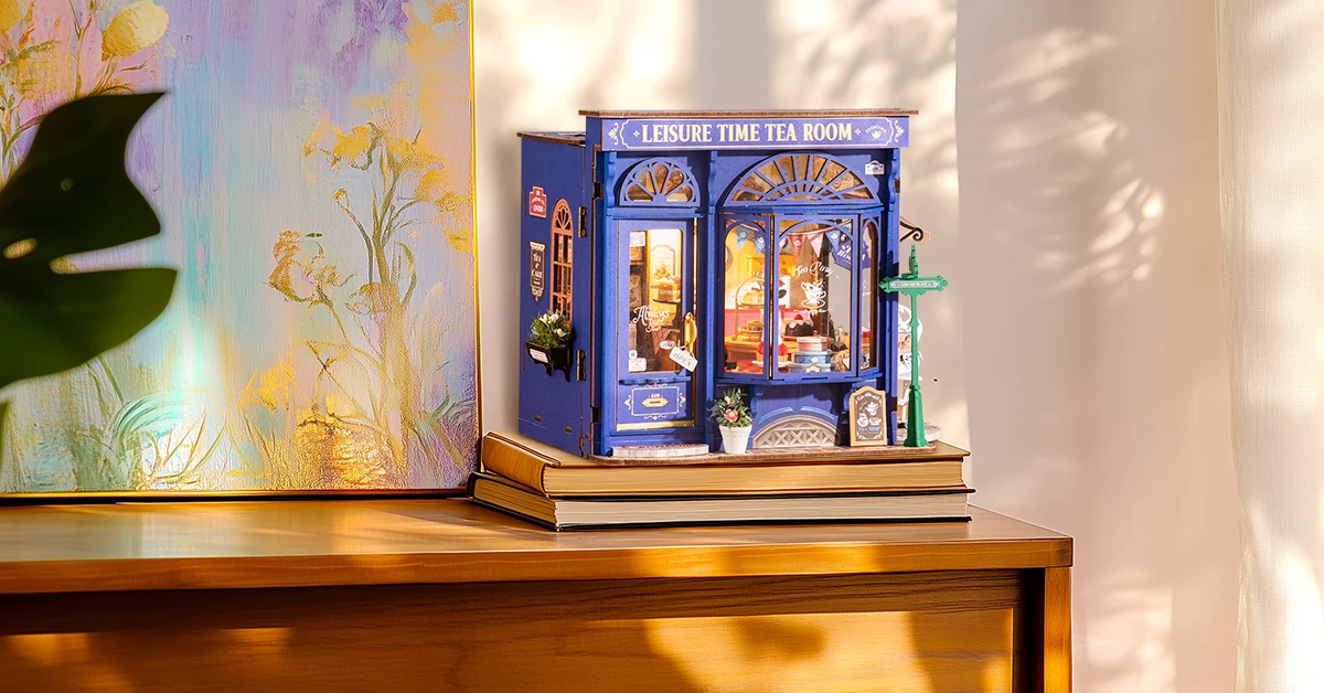 Rolife DIY Miniature Dollhouse Kit Leisure Time Tea RoomCrafts Hobbies Amazing Gift for Women Children DG171