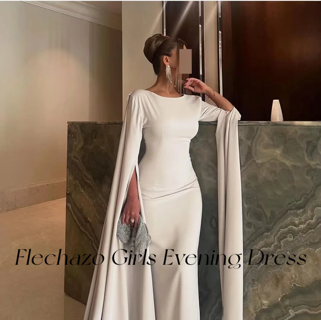 Flechazo Saudi Evening Dresses Boat Neck Long Sleeves Floor-Length Elgeant Formal Occasion Dress For Women 2024 robes de soirée