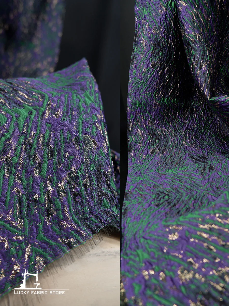 Purple geometric pattern, Chinese style, ethnic style floral fabric, blended jacquard fabric, jacket, skirt, designer fabric