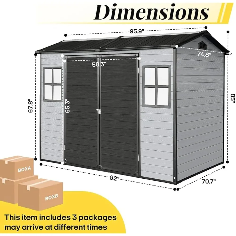 سلال تخزين من الراتنج مقاس 8 × 6 أقدام مسبقة الصنع في الهواء الطلق مع أرضية، وحظائر بلاستيكية وتخليص تخزين خارجي #2