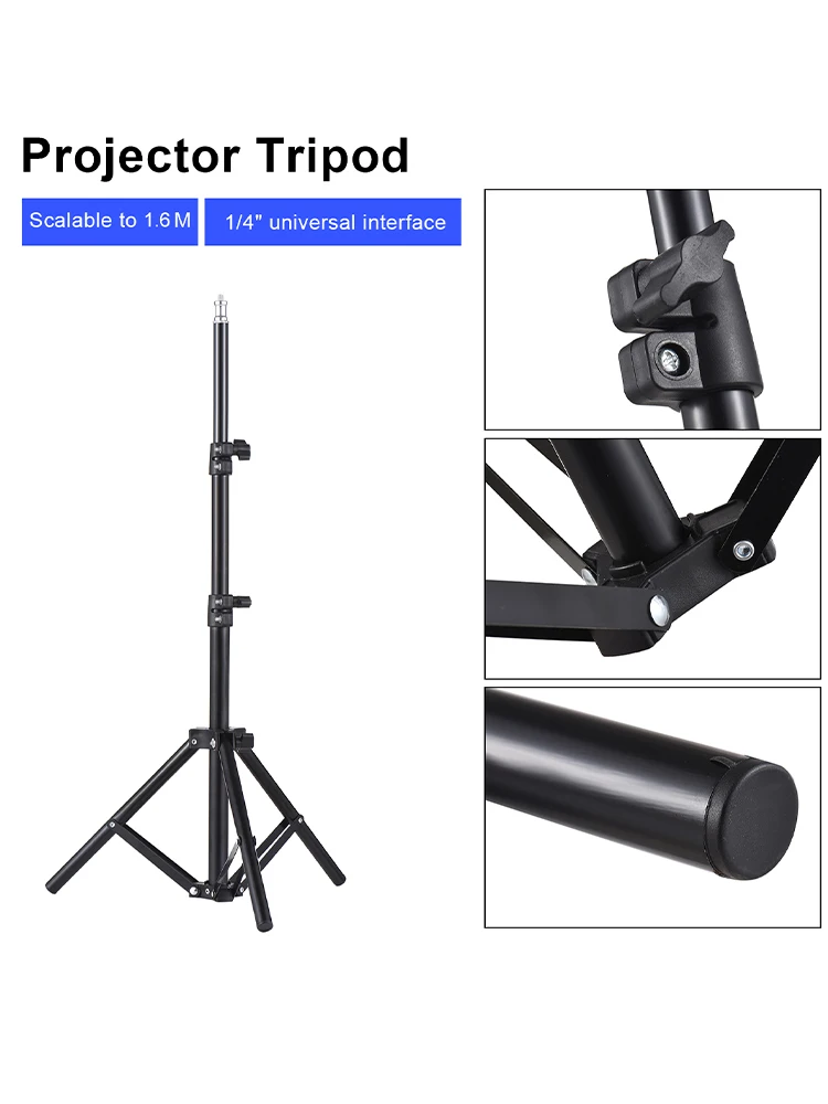 Universal Projector Tripod Stand Stretchable Projector Bracket Aluminum Alloy Portable Holder 1/4'' Interface Adjustable Height