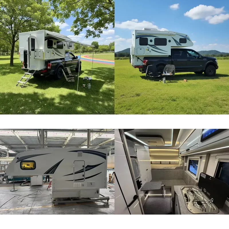 Slide-In 4x4 4 Person Pick-Up Truck Camper Foldable Roof Lightweight Overland Trailer Rooftop Awning Tent Outdoor Camping